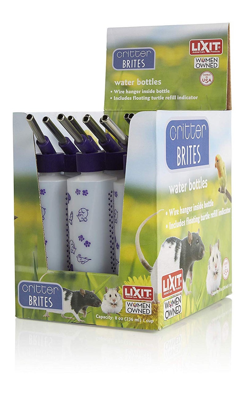 LixitÂ® Bulk Water Bottles with Display Case for Rabbits, Ferrets, Chinchillas, Rats, Mice, Guinea Pigs', and Other Small Animals - Made in USA (8 Ounce (Pack of 12))